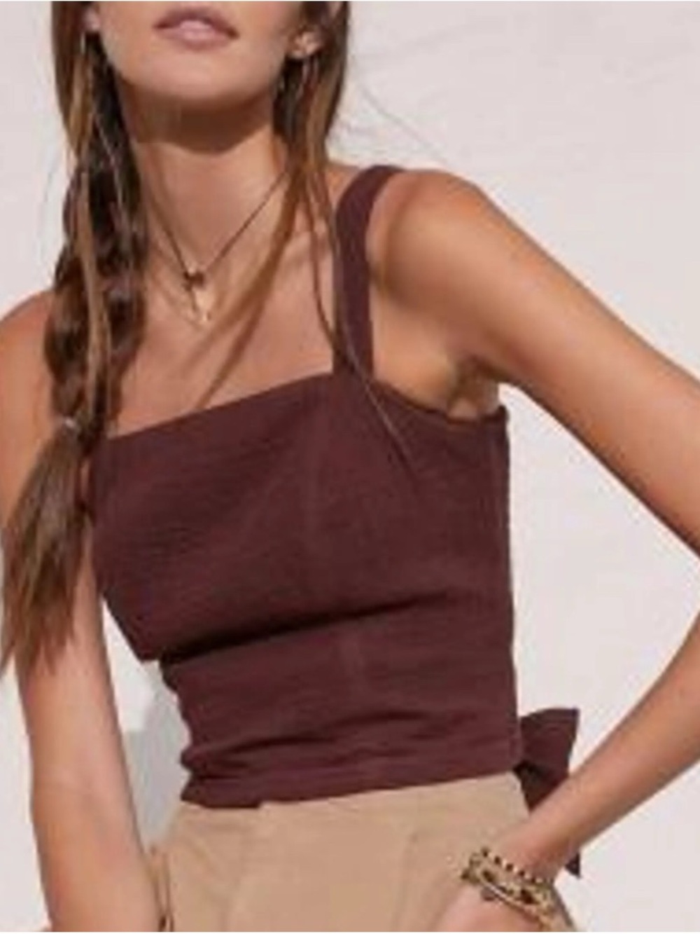 Anthropologie Sienna Brown Gauzy Cropped Tank Top Tie Boho Blouse XL